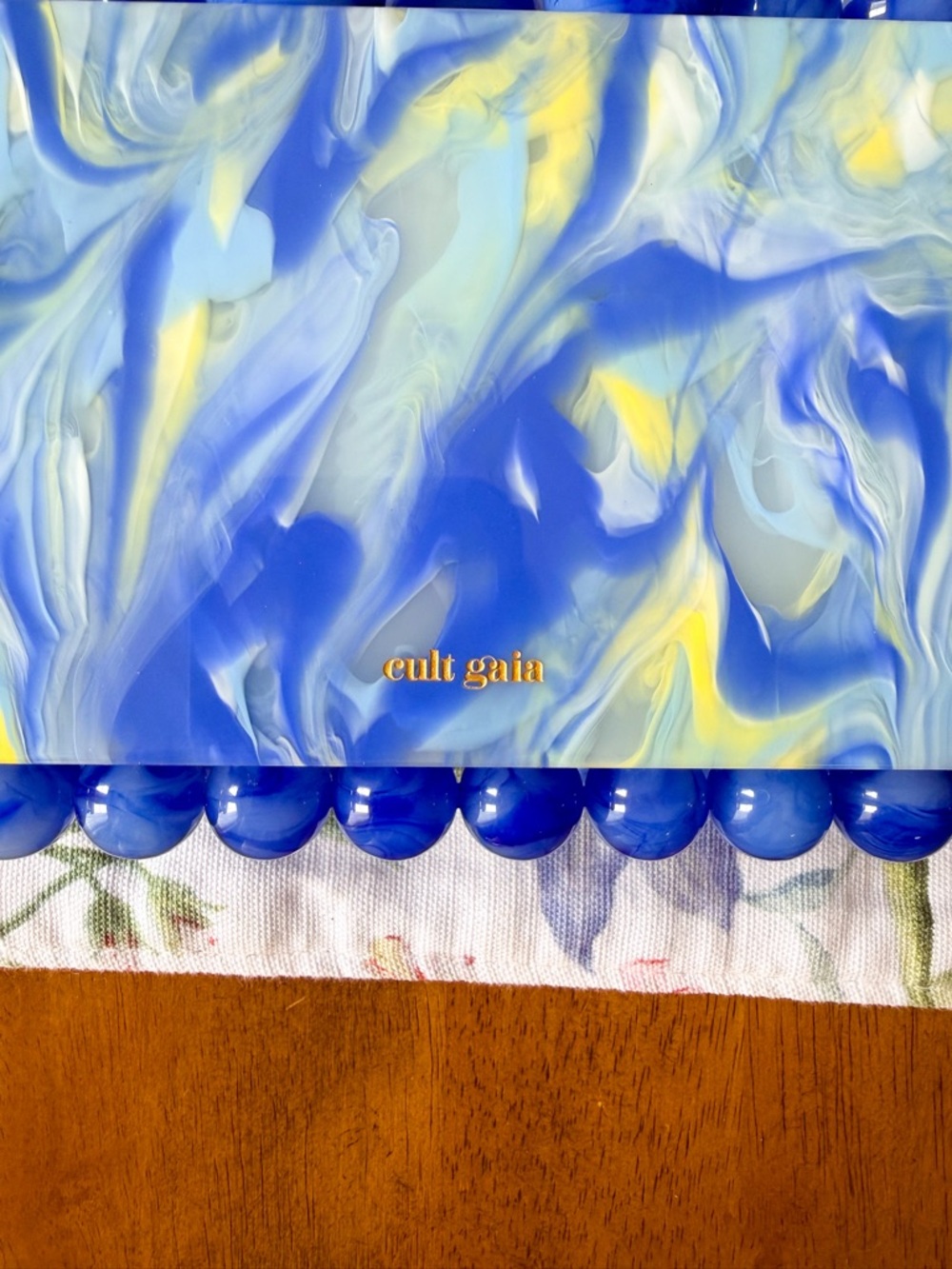 Cult Gaia Eos Acrylic Beaded Clutch Glacier Blue Marble EUC - Picture 3 of 10